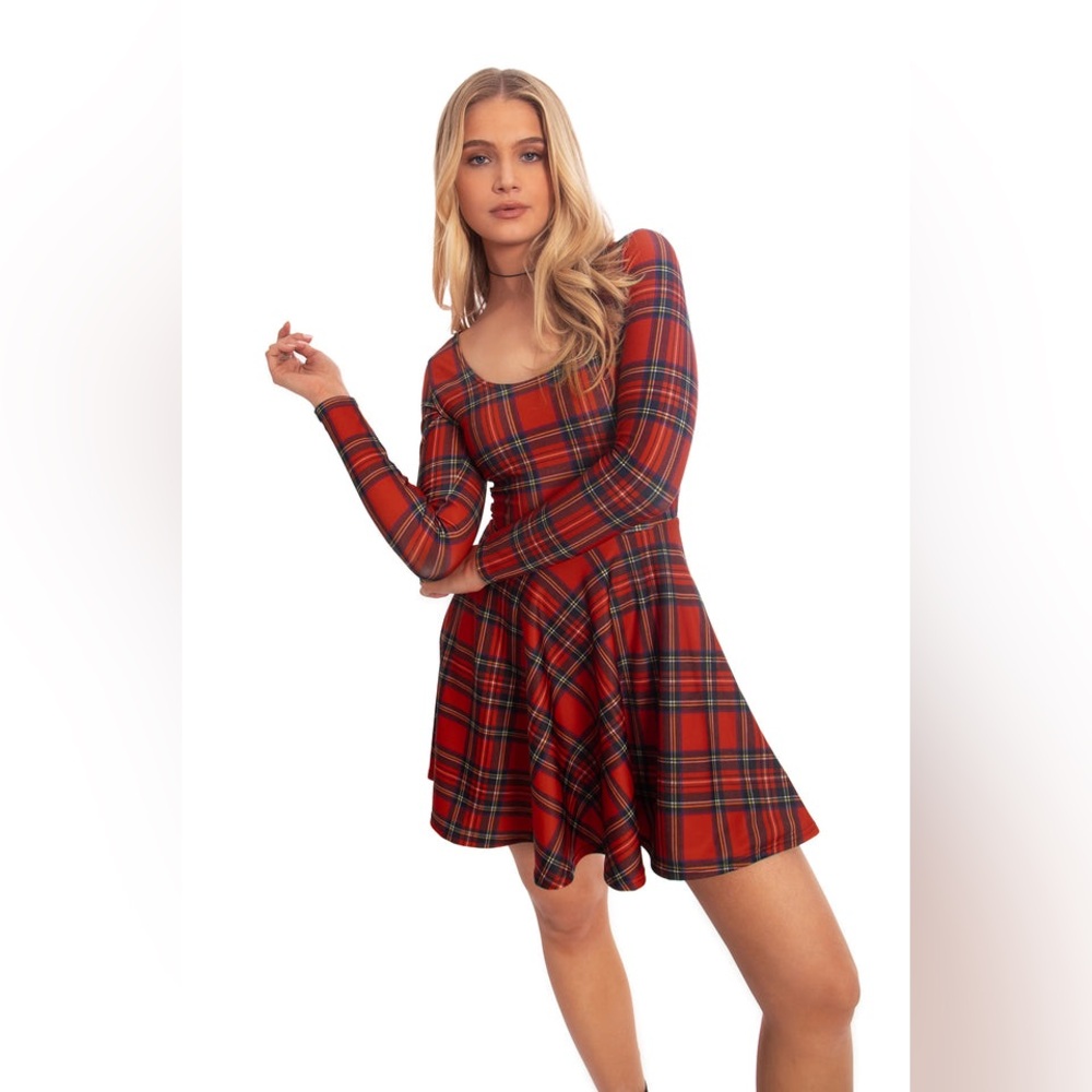 NWOT Blackmilk Tartan Red Toastie Long Sleeve Skater Dress Size XL